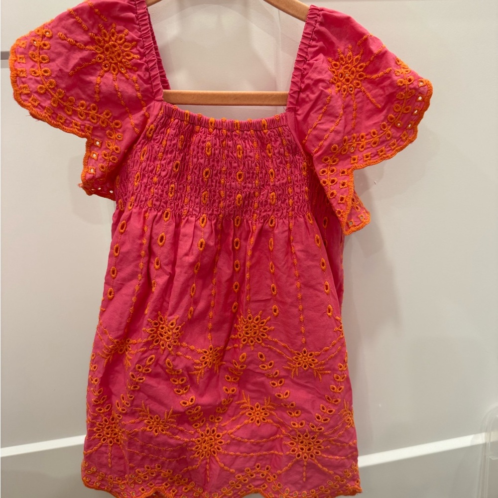 Zara Pink Short-Sleeve Embroidered Eyelet Top